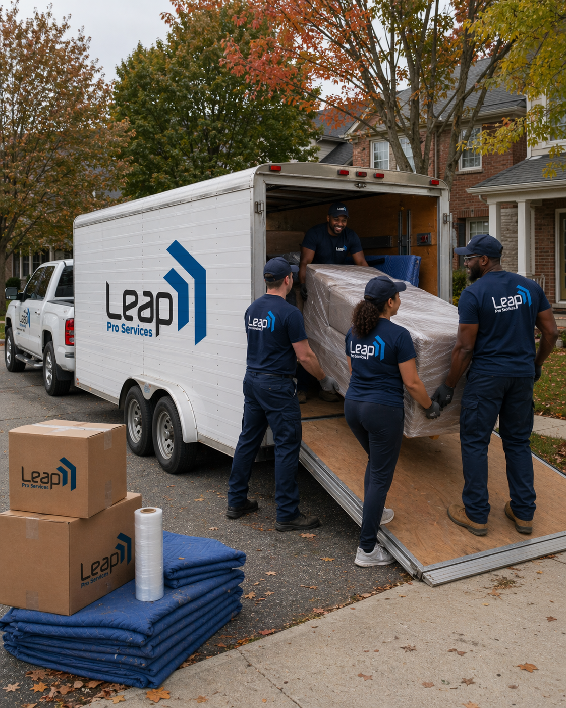 Carefully packed moving boxes